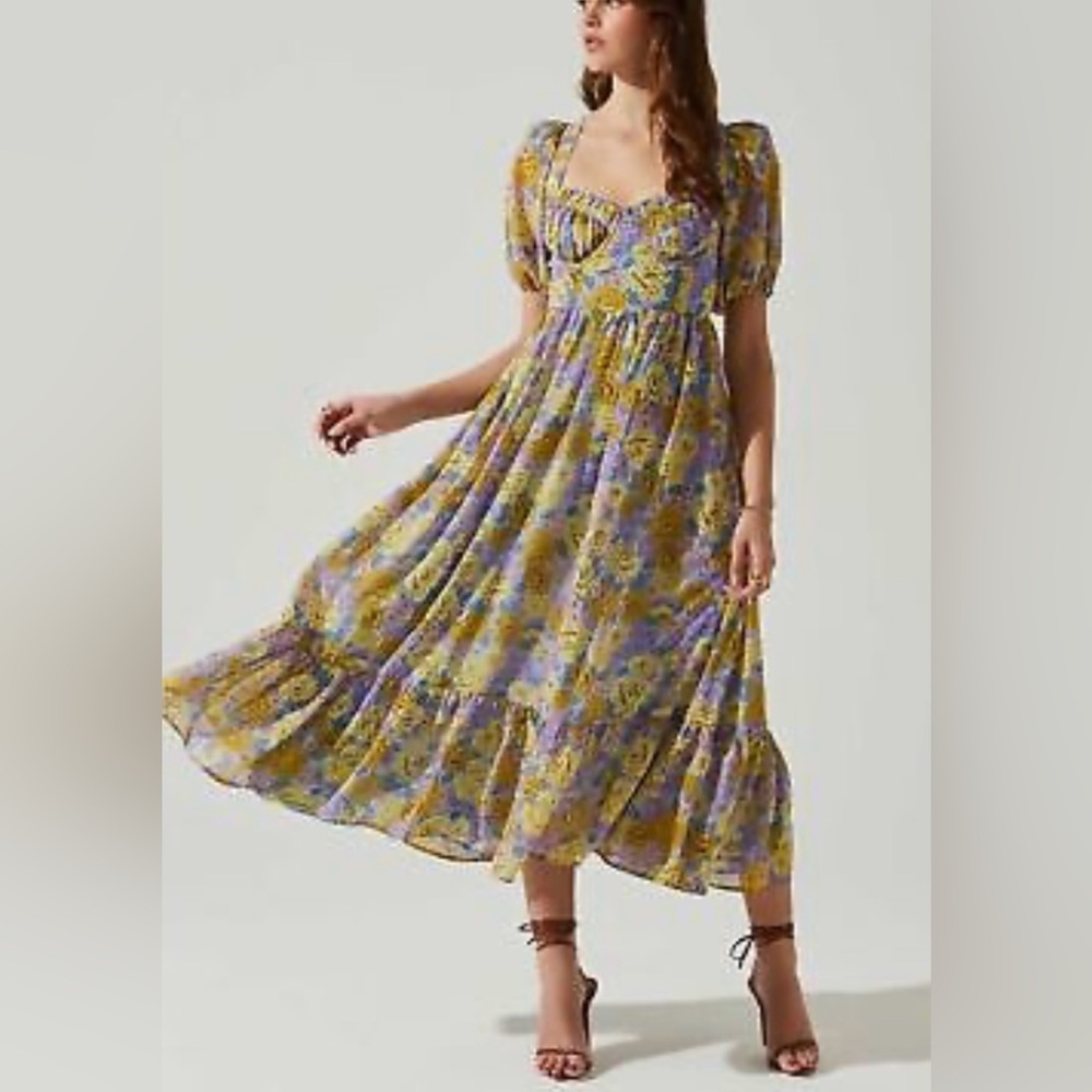 ASTR THE LABEL Anthropologie Floral Sweetheart Neck Corset Midi Dress sze M NWOT